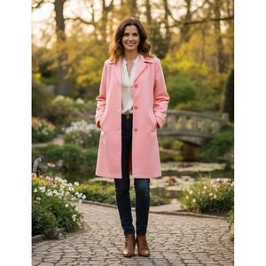 Harve Benard Women's 14 Trench Coat Button Front Lined Back Slit Pastel Pink NWT